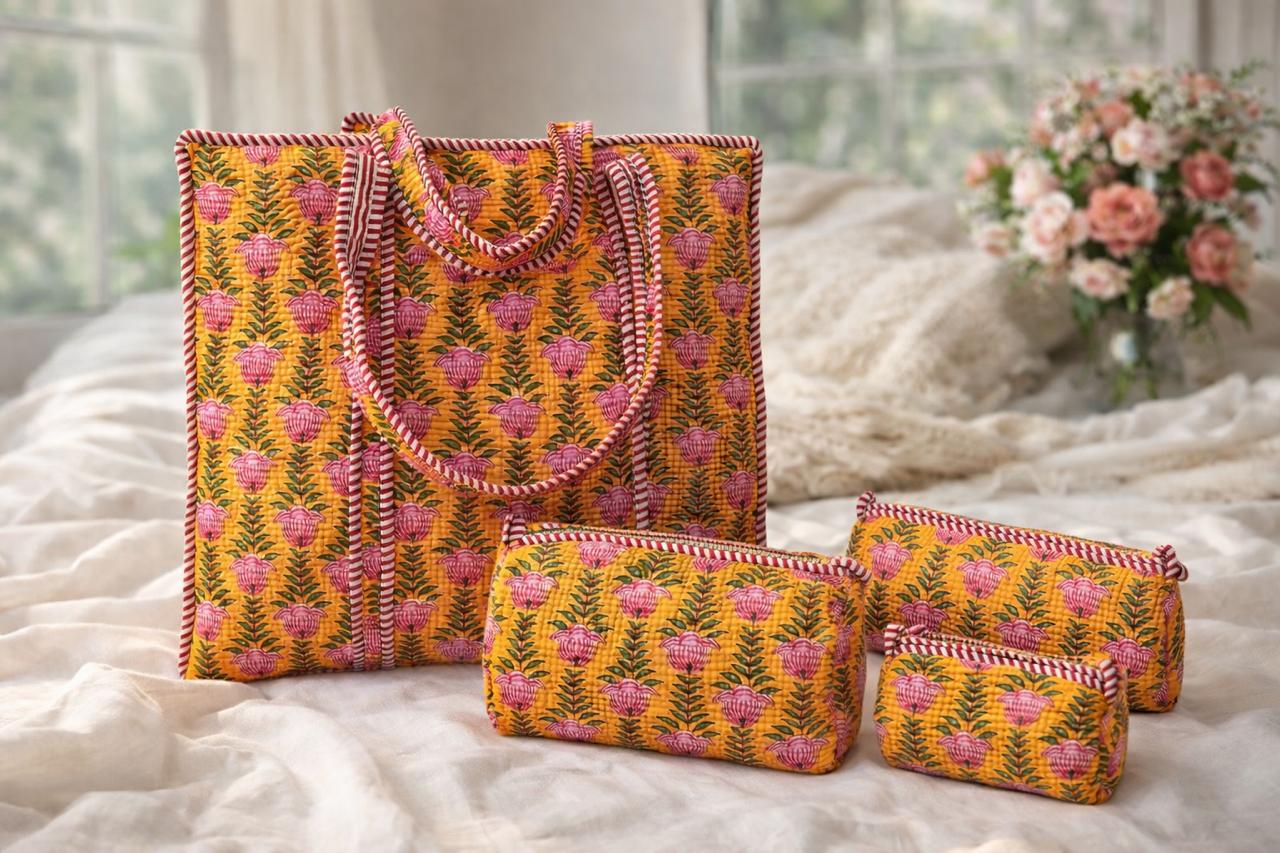 Pure cotton 1 tote and 3 utility pouch combos