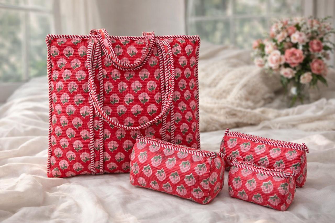 Pure cotton 1 tote and 3 utility pouch combos
