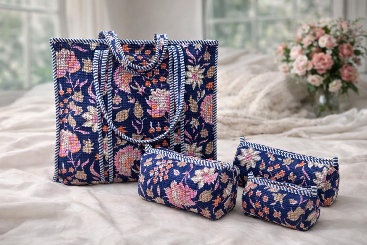Pure cotton 1 tote and 3 utility pouch combos