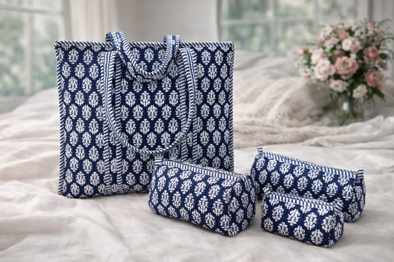 Pure cotton 1 tote and 3 utility pouch combos