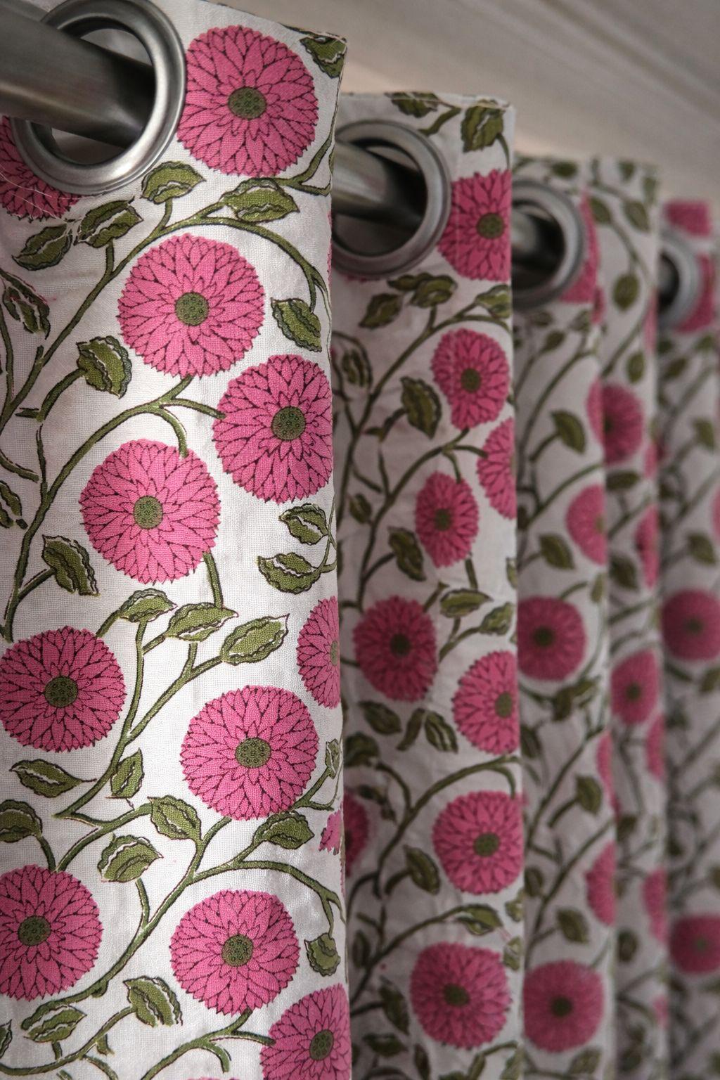 Pure cotton hand-block printed curtains (set of 2)
