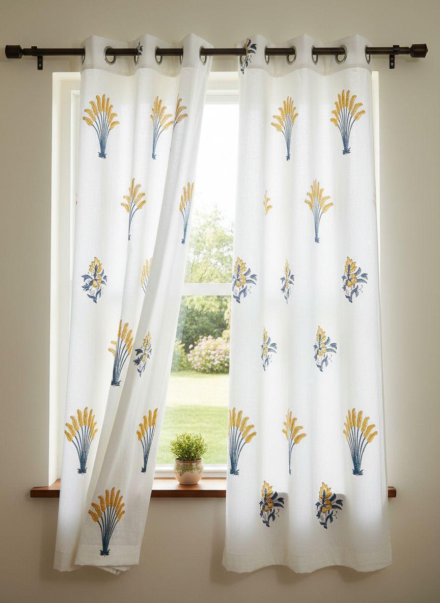 Pure cotton hand-block printed curtains (set of 2)