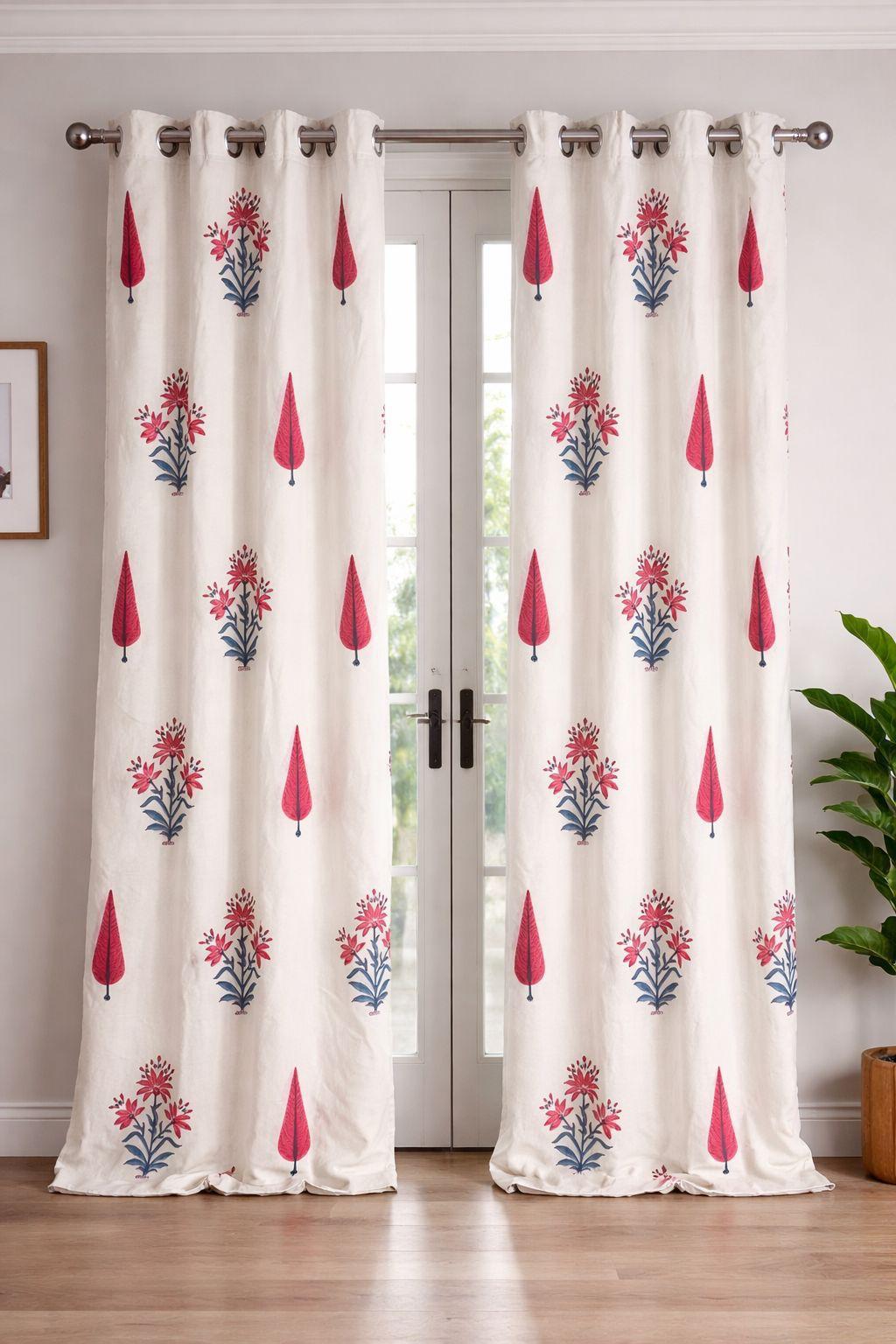 Pure cotton hand-block printed curtains (set of 2)