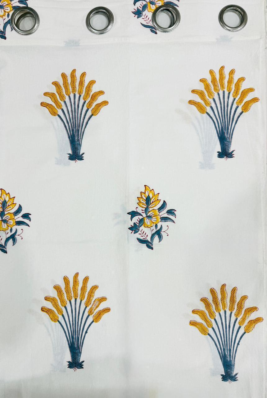 Pure cotton hand-block printed curtains (set of 2)