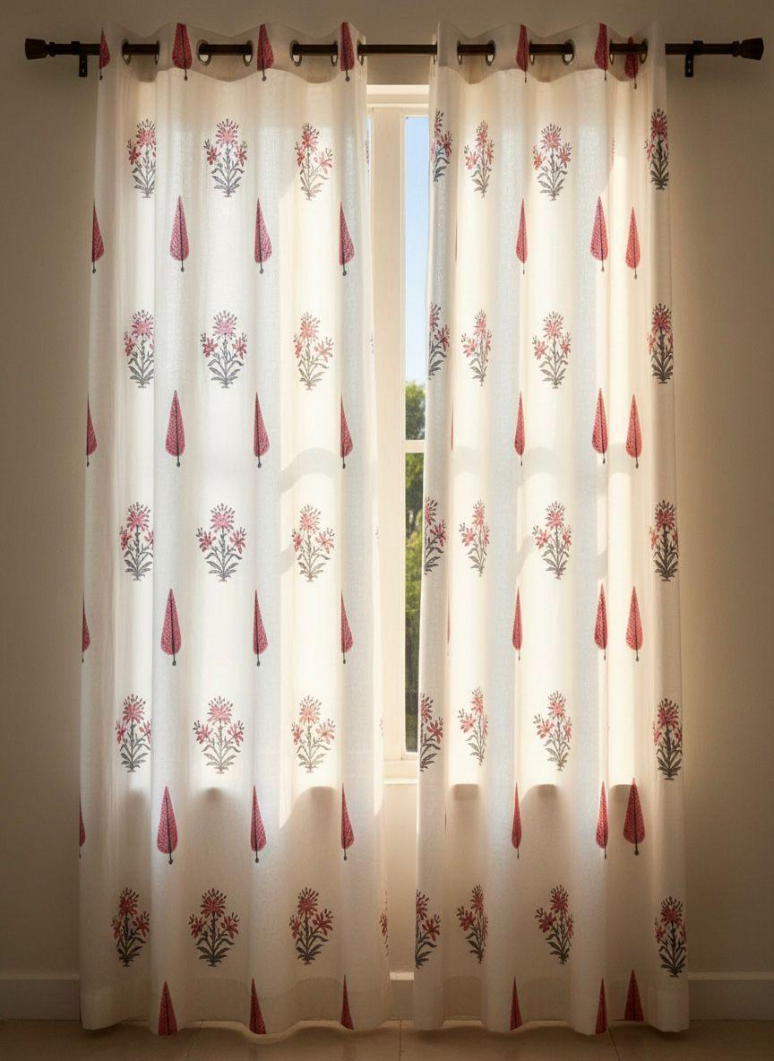 Pure cotton hand-block printed curtains (set of 2)