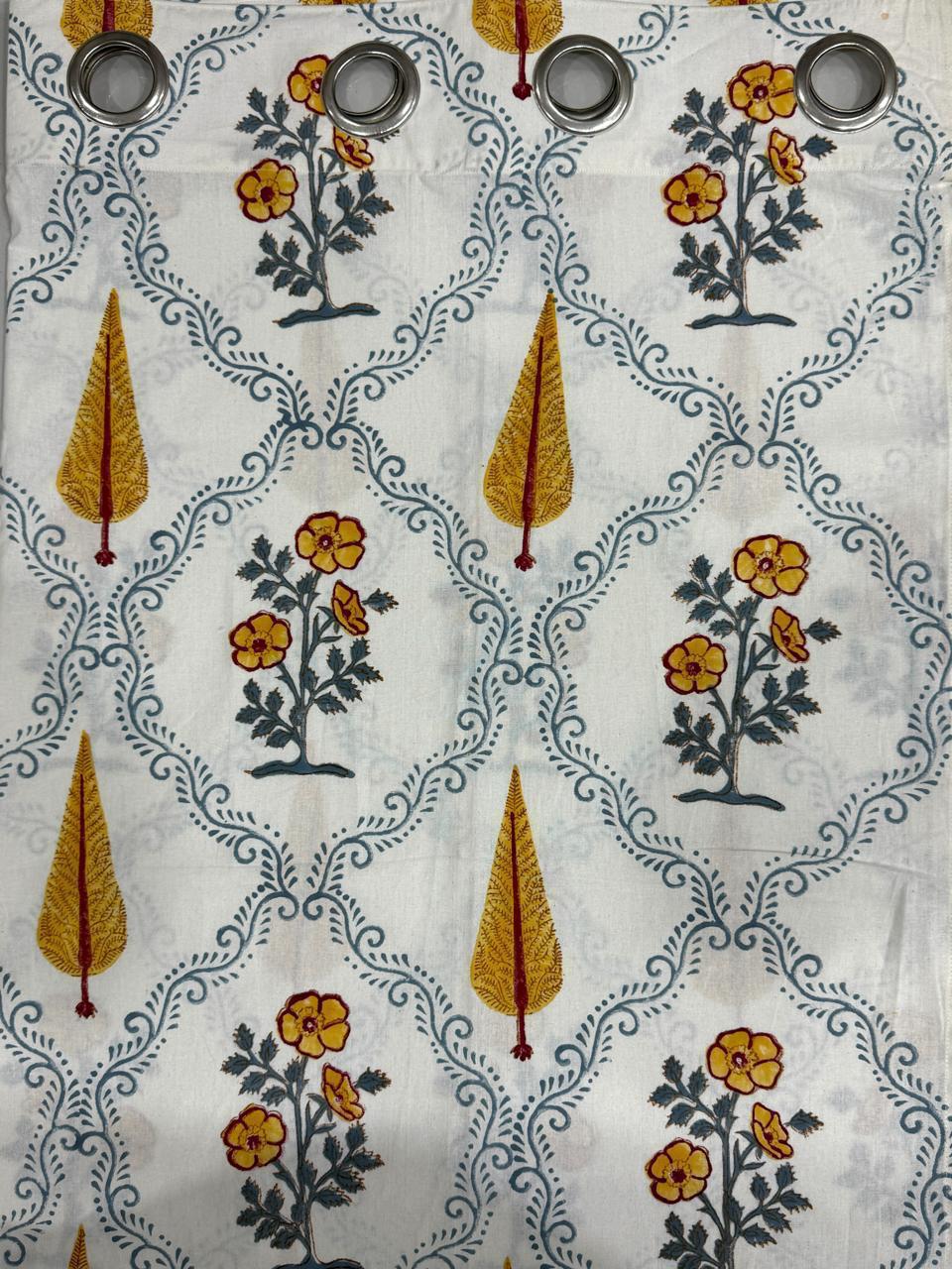 Pure cotton hand-block printed curtains (set of 2)