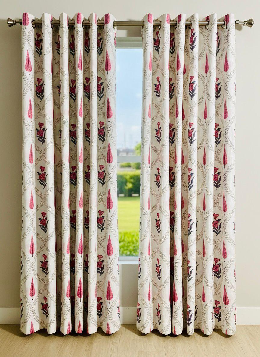 Pure cotton hand-block printed curtains (set of 2)