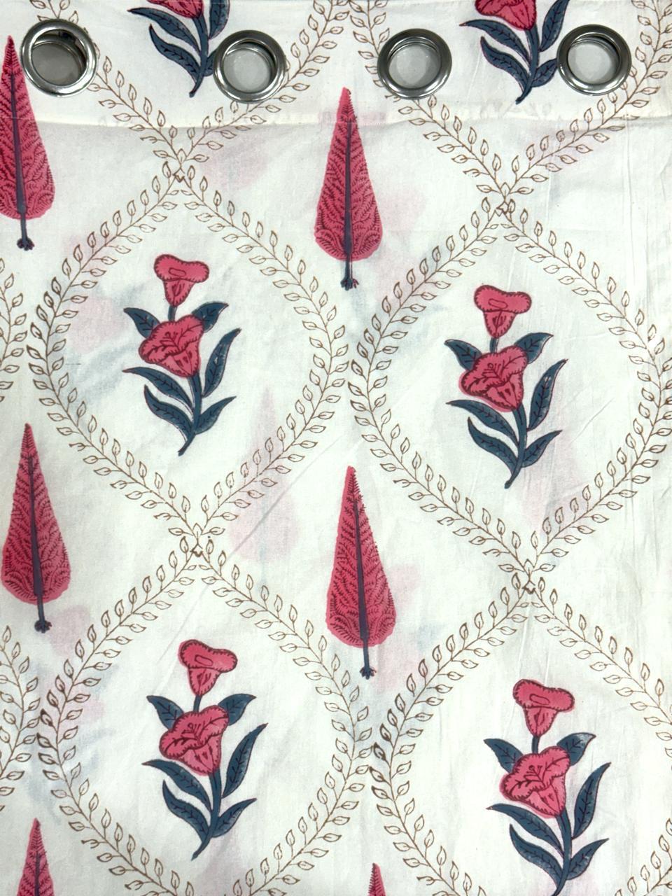 Pure cotton hand-block printed curtains (set of 2)
