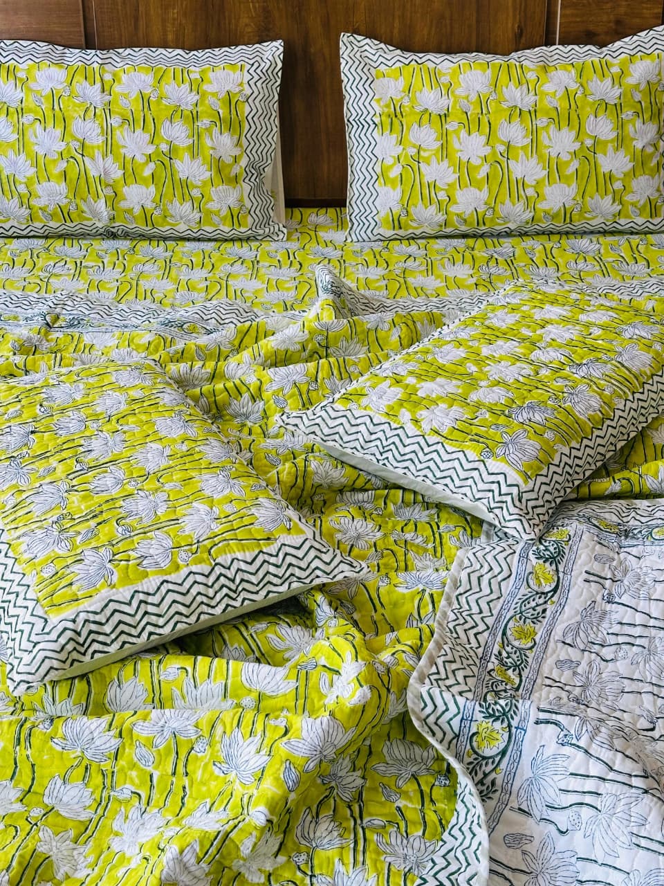 Pure cotton handblock printed 6 piece bedding sets