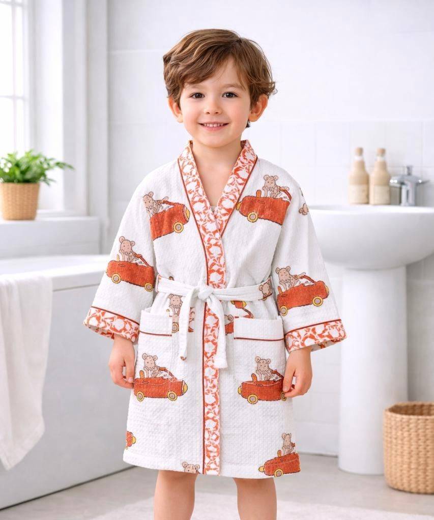 Pure cotton waffled textured children’s bathrobes