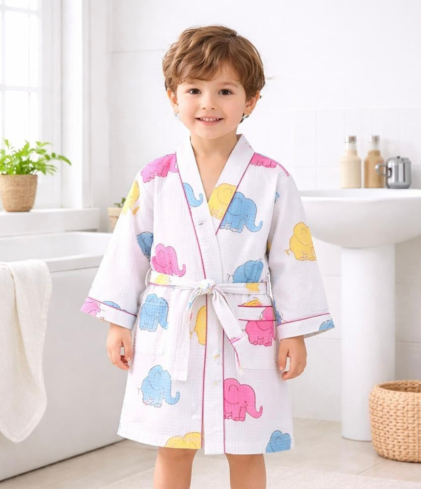 Pure cotton waffled textured children’s bathrobes