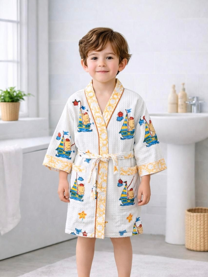 Pure cotton waffled textured children’s bathrobes