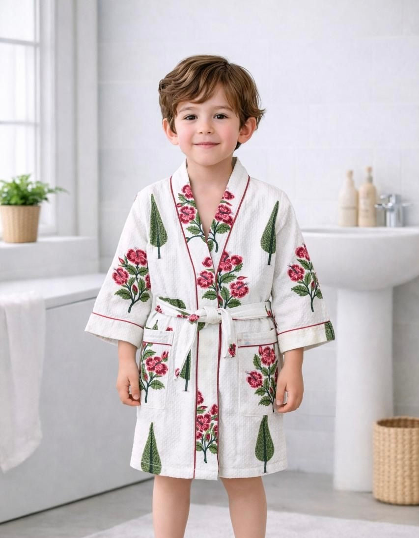 Pure cotton waffled textured children’s bathrobes
