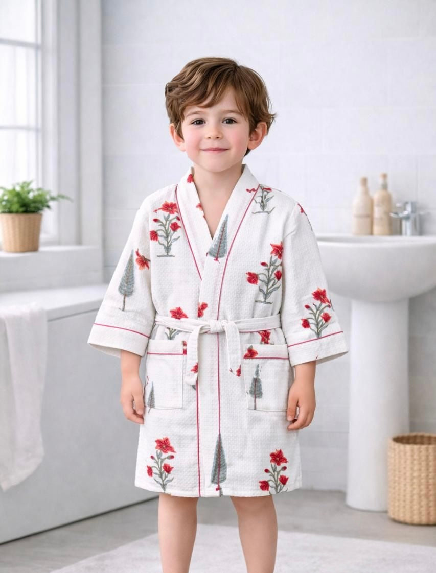 Pure cotton waffled textured children’s bathrobes