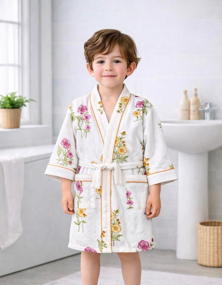 Pure cotton waffled textured children’s bathrobes
