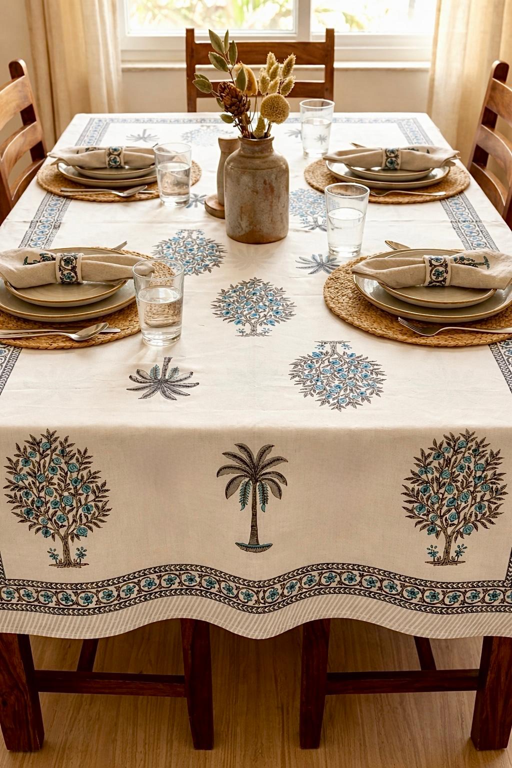 Pure cotton printed 6 seater dining table cover (60x90 inches)
