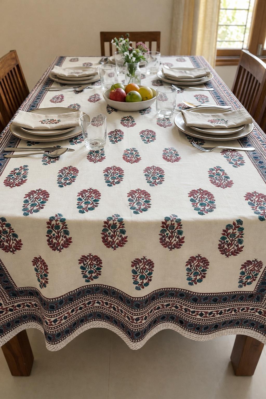Pure cotton printed 6 seater dining table cover (60x90 inches)
