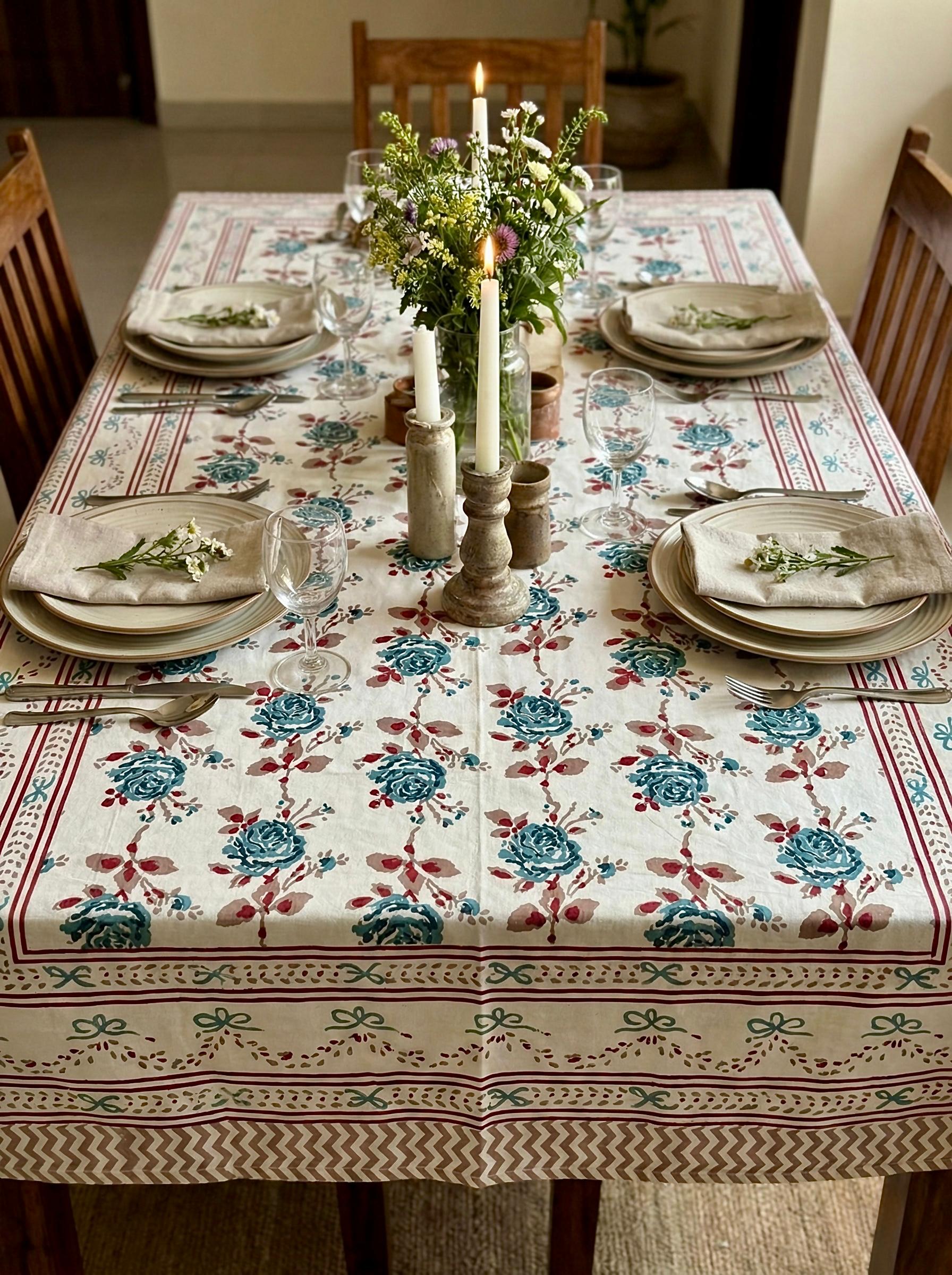Pure cotton printed 6 seater dining table cover (60x90 inches)