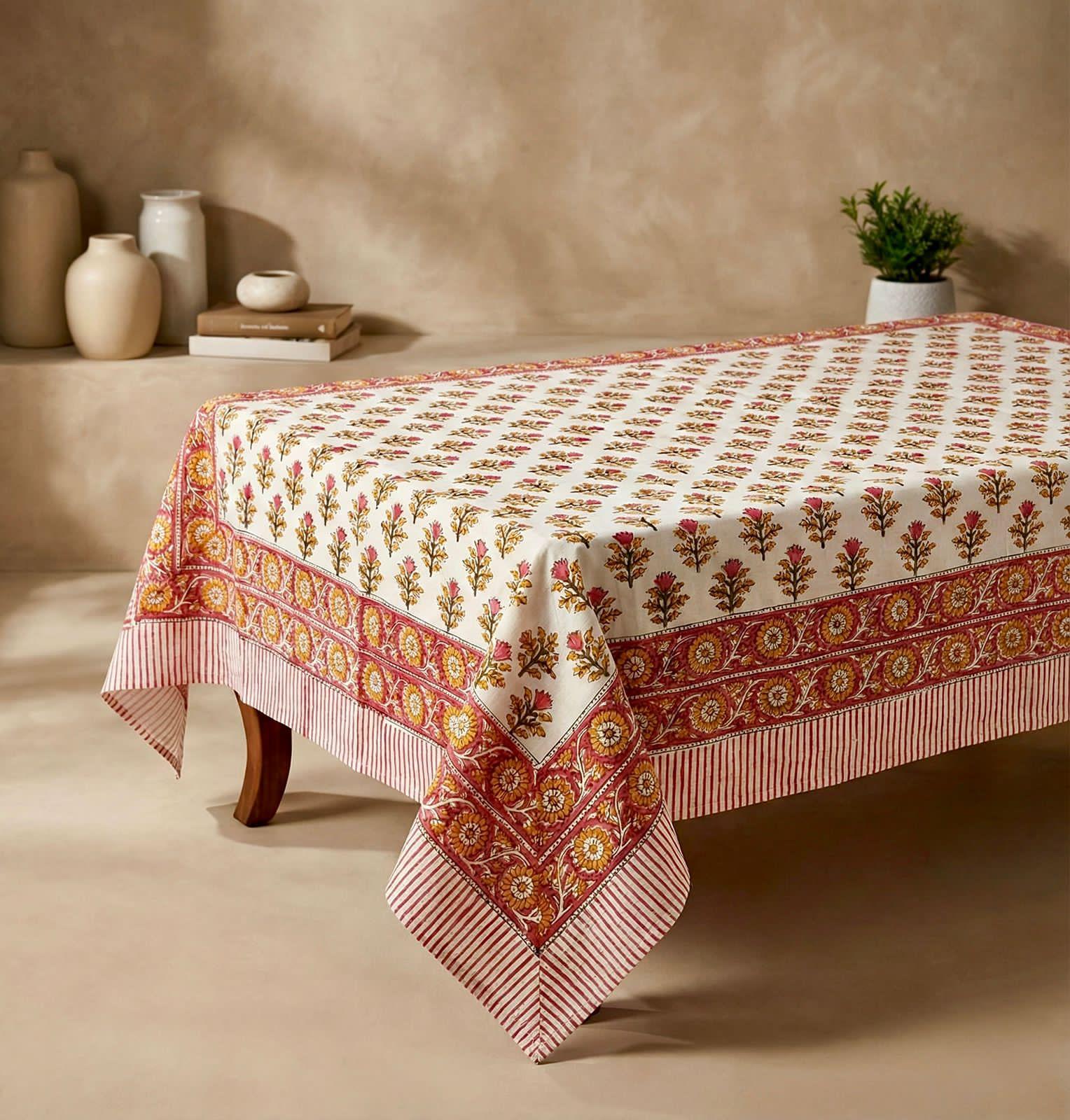 Pure cotton hand-block printed 4 seater dining table/ centre table cover (40x60 inches)