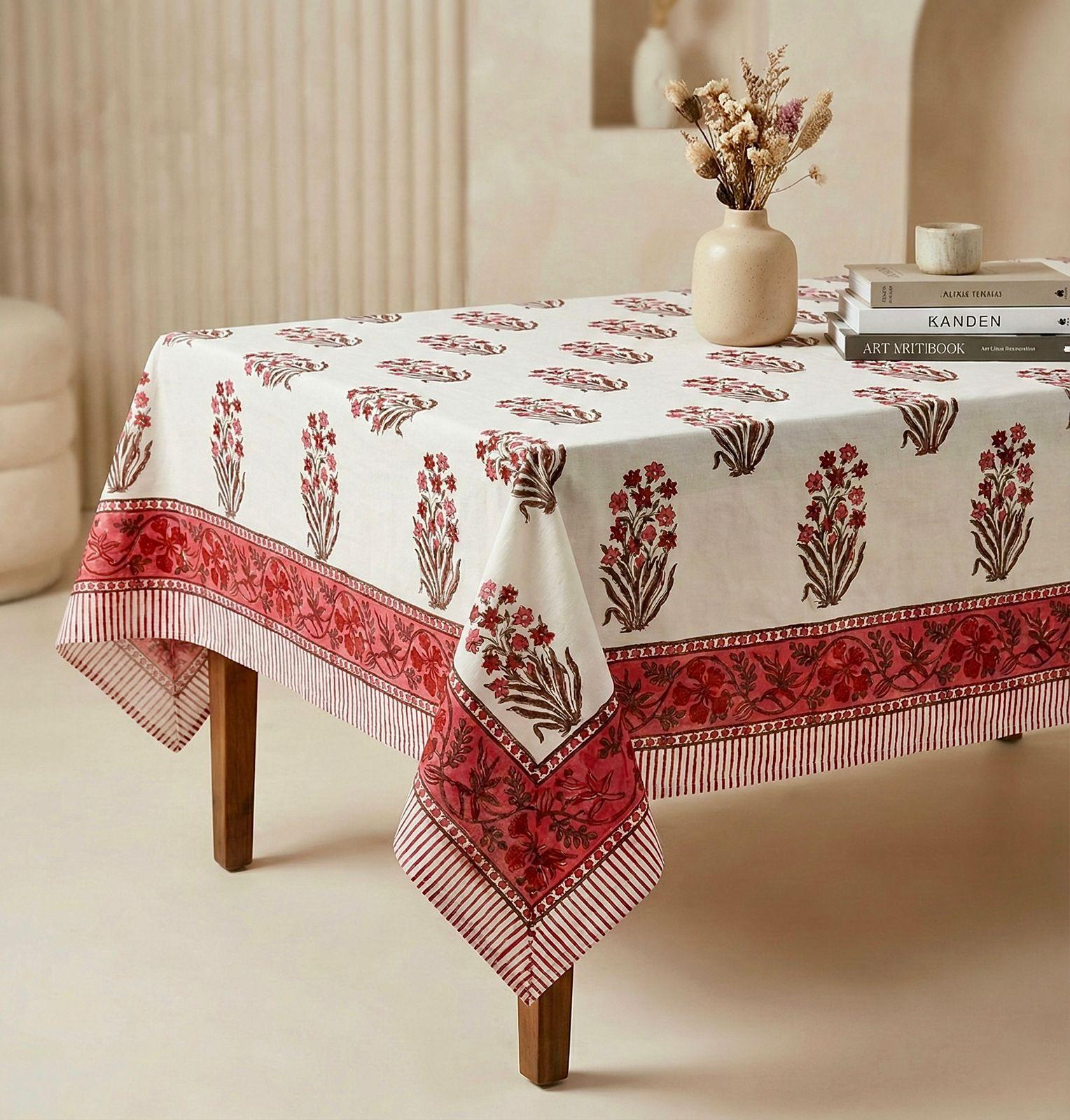 Pure cotton hand-block printed 4 seater dining table/ centre table cover (40x60 inches)