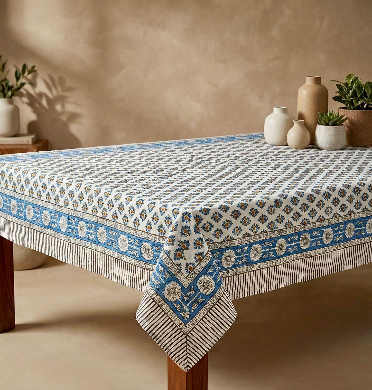 Pure cotton hand-block printed 4 seater dining table/ centre table cover (40x60 inches)