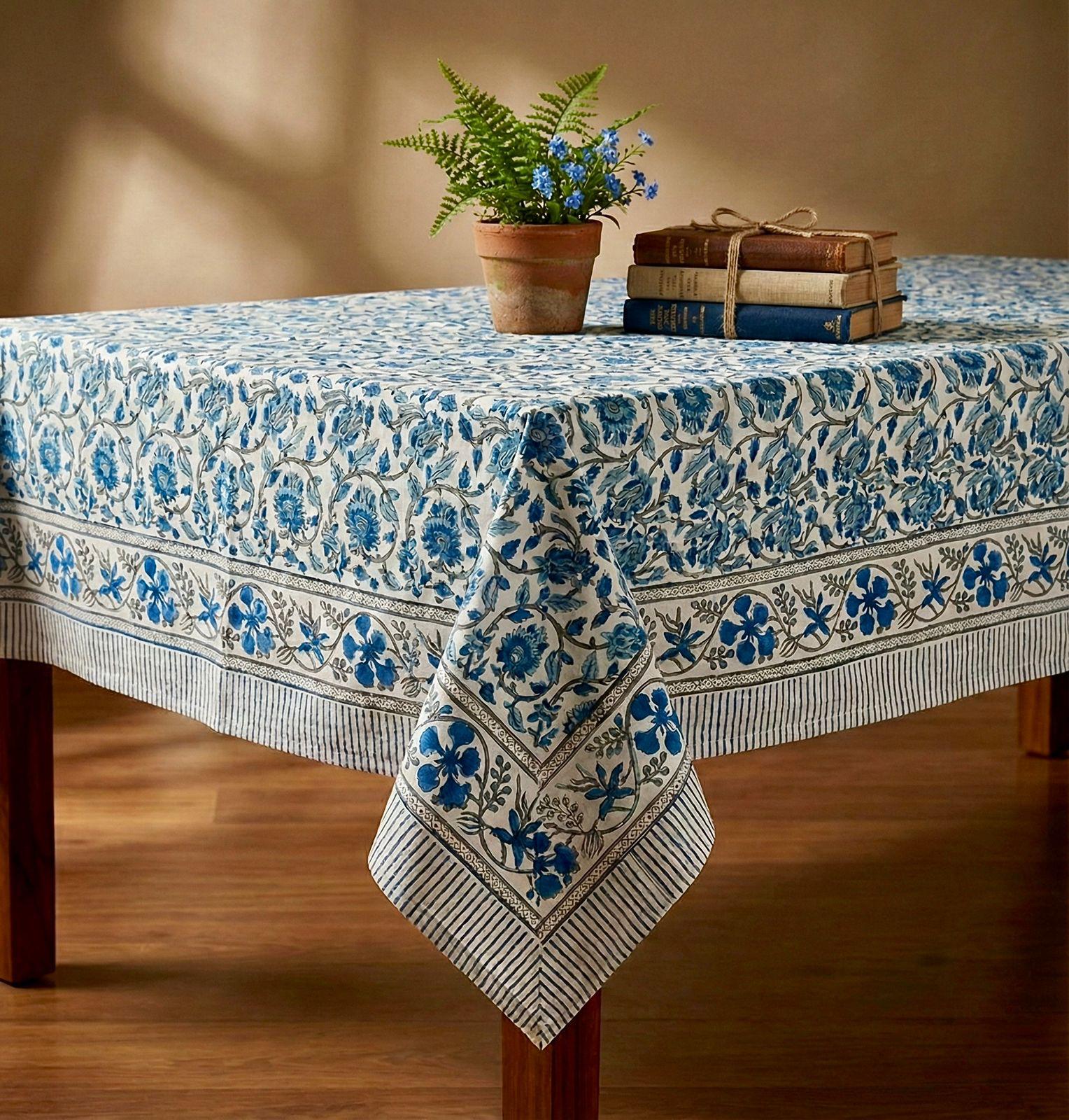 Pure cotton hand-block printed 4 seater dining table/ centre table cover (40x60 inches)