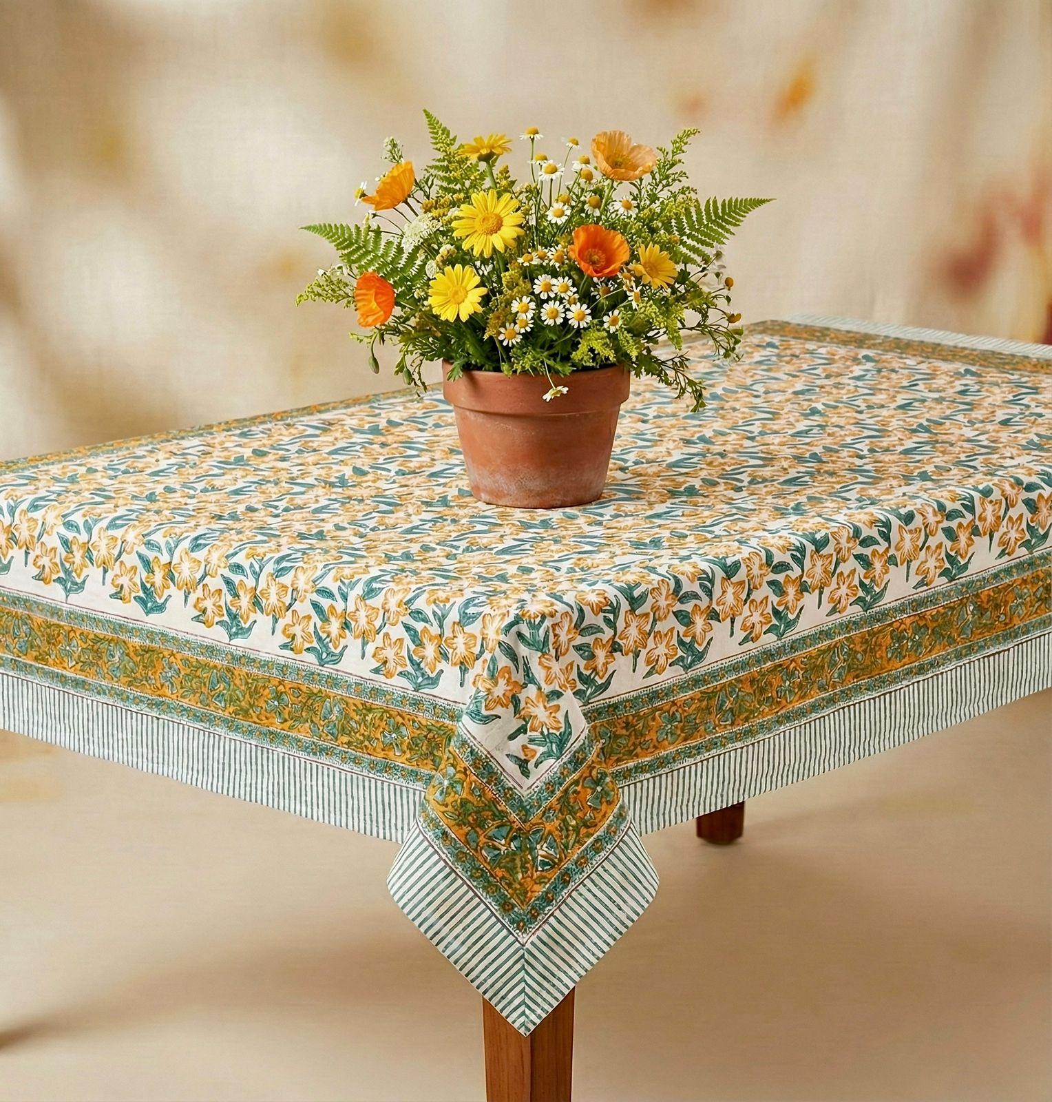 Pure cotton hand-block printed 4 seater dining table/ centre table cover (40x60 inches)