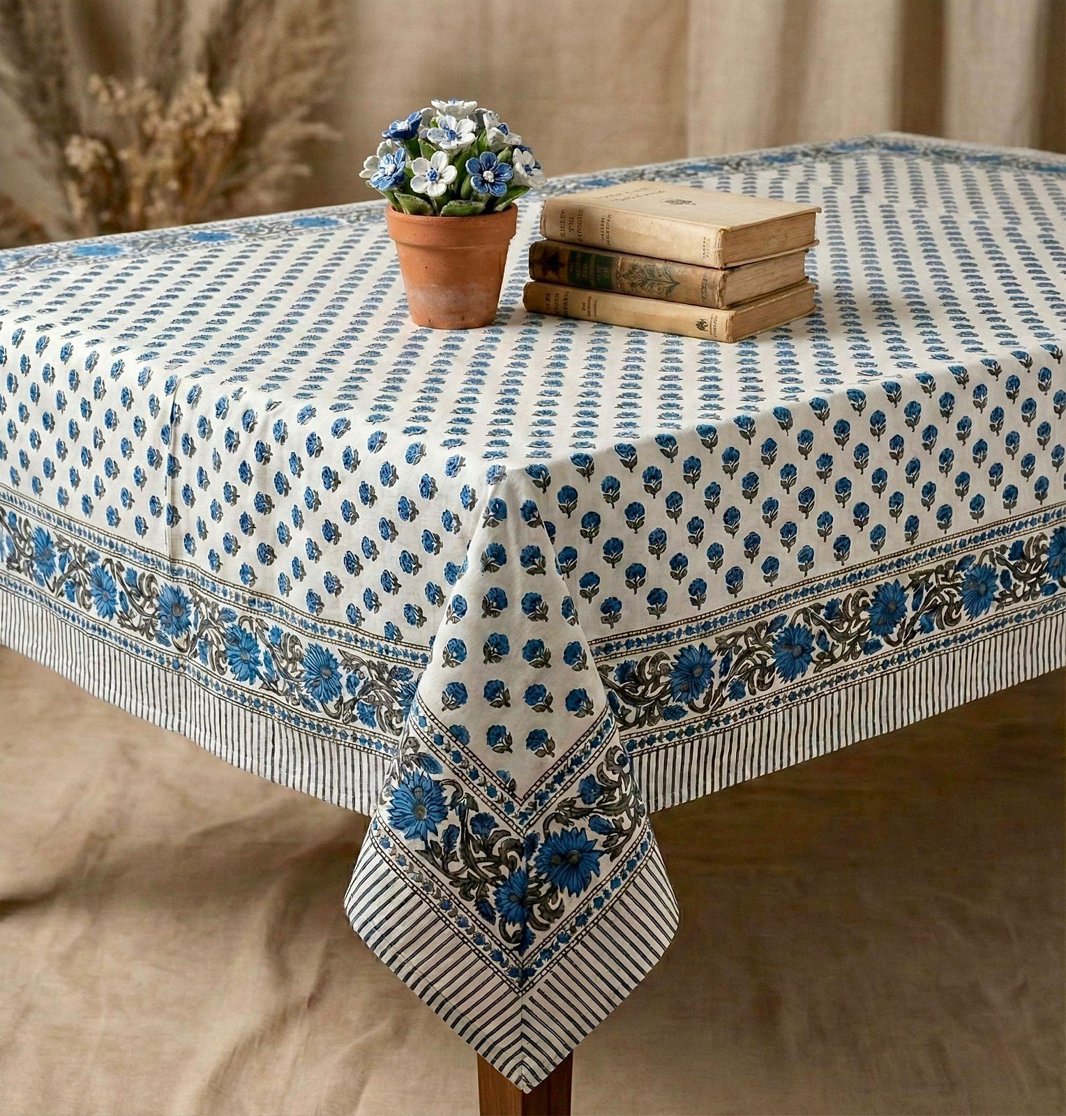 Pure cotton hand-block printed 4 seater dining table/ centre table cover (40x60 inches)