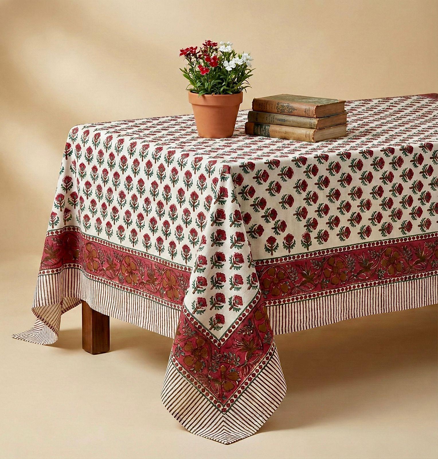 Pure cotton hand-block printed 4 seater dining table/ centre table cover (40x60 inches)