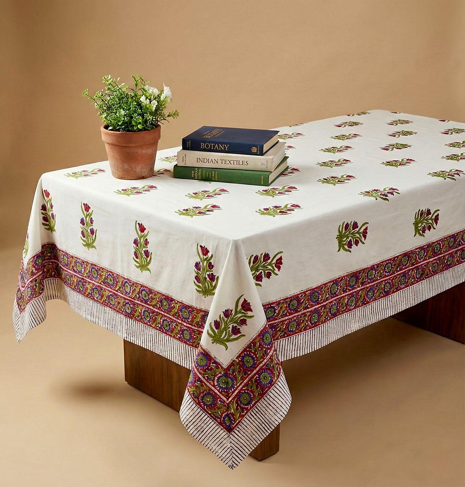 Pure cotton hand-block printed 4 seater dining table/ centre table cover (40x60 inches)