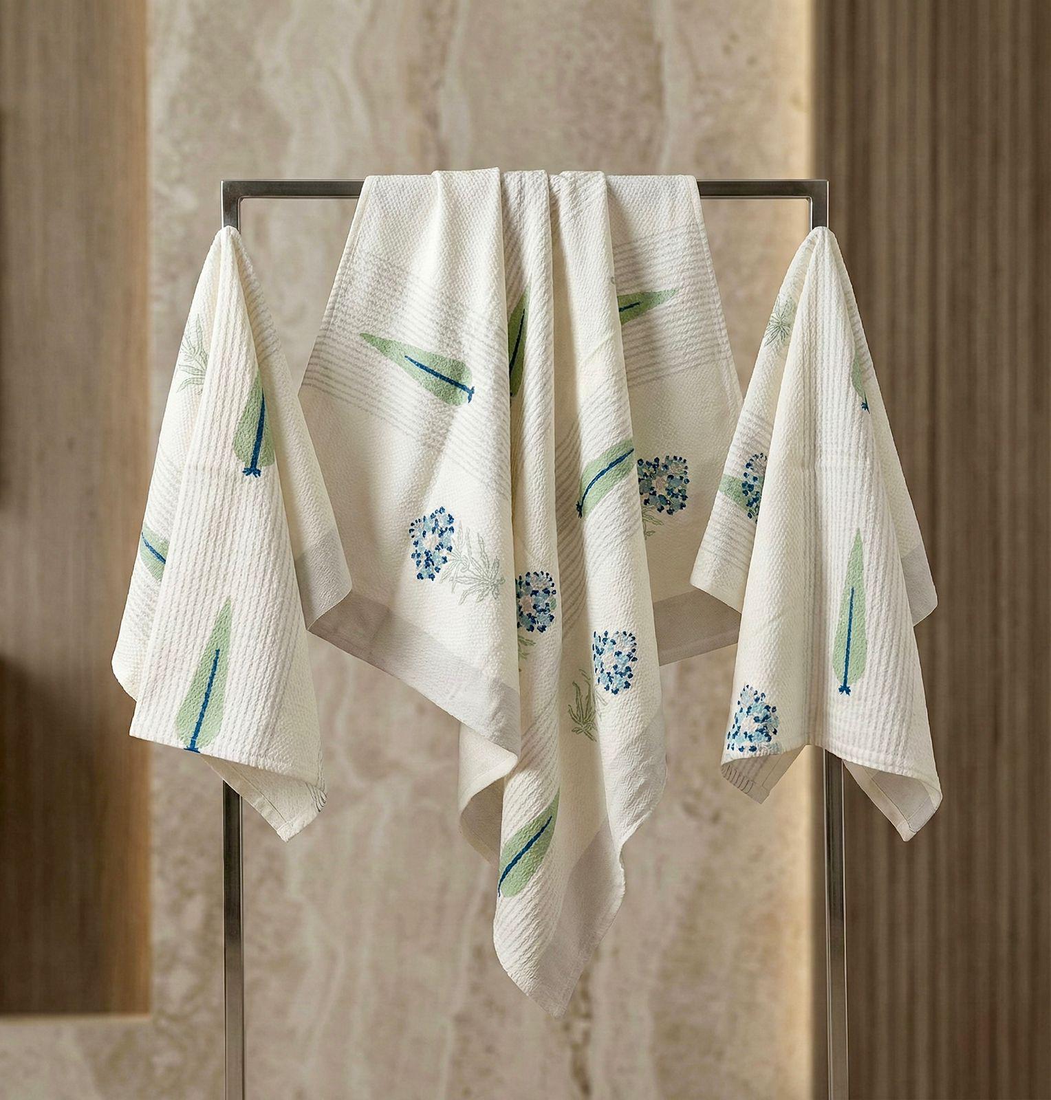 Pure cotton waffled textured hand-block printed bath combos (1 bath and 2 hand towels)