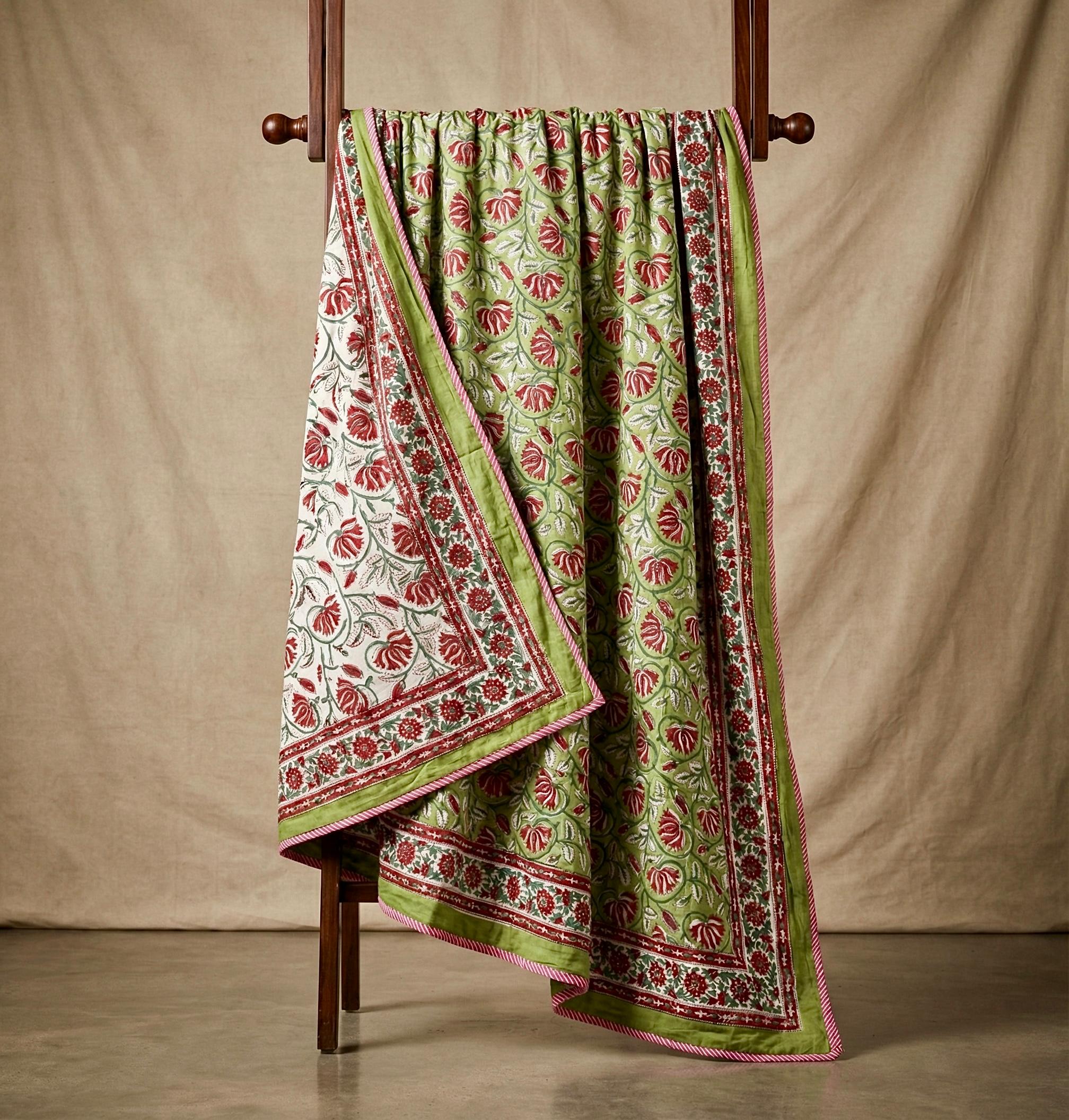 Handblock printed pure mulmul cotton all weather double dohars (90x108 inches)