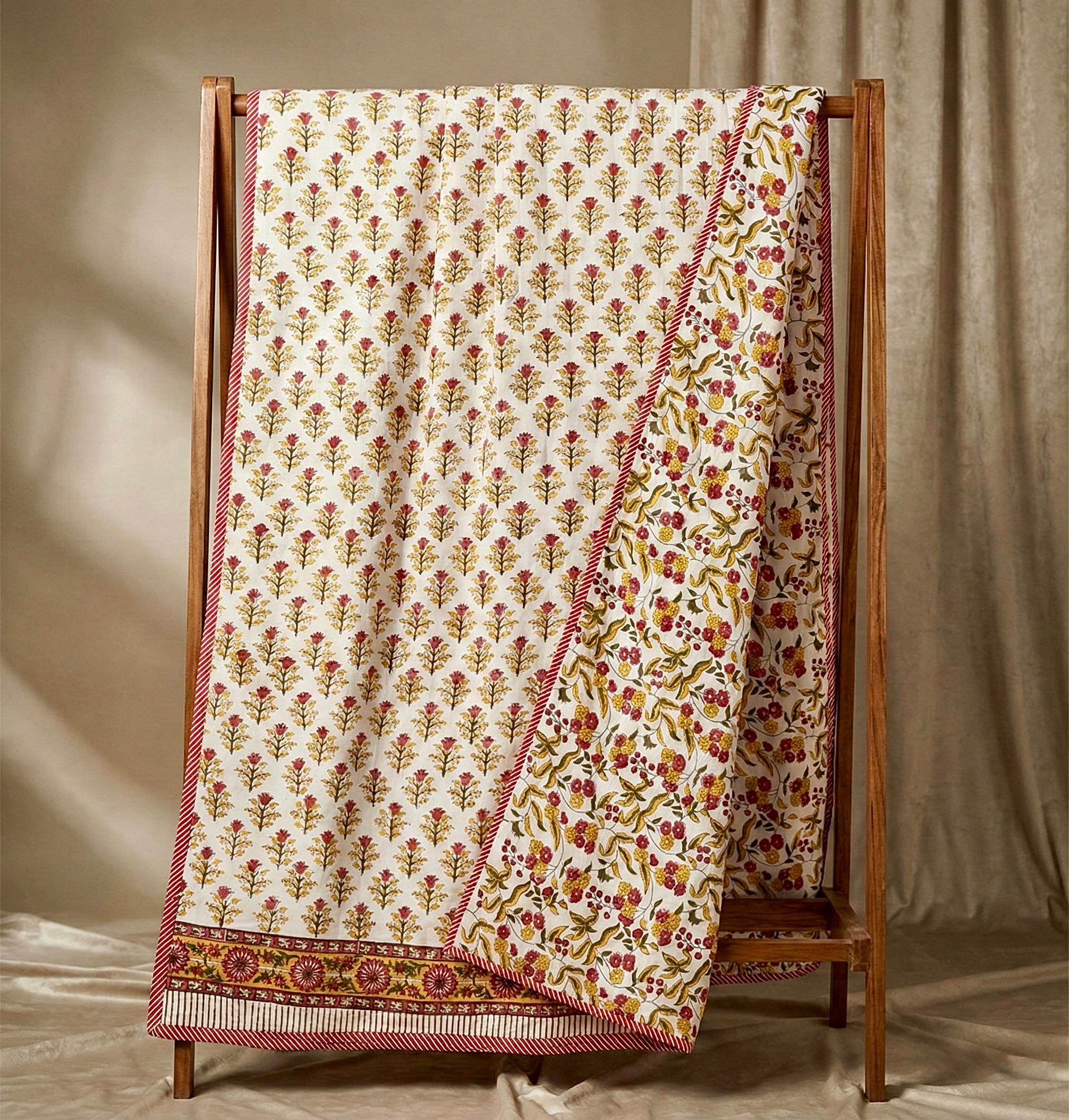 Handblock printed pure mulmul cotton all weather double dohars (90x108 inches)