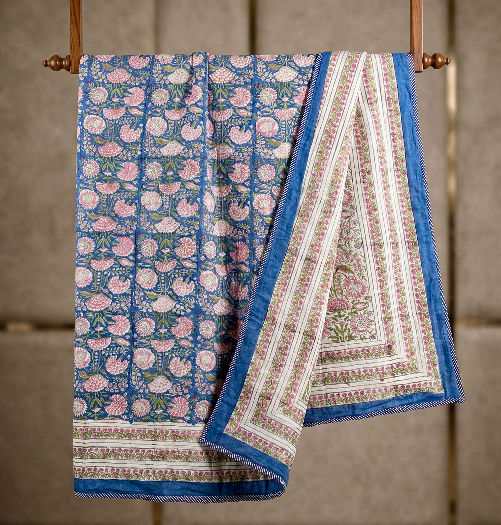 Handblock printed pure mulmul cotton all weather double dohars (90x108 inches)
