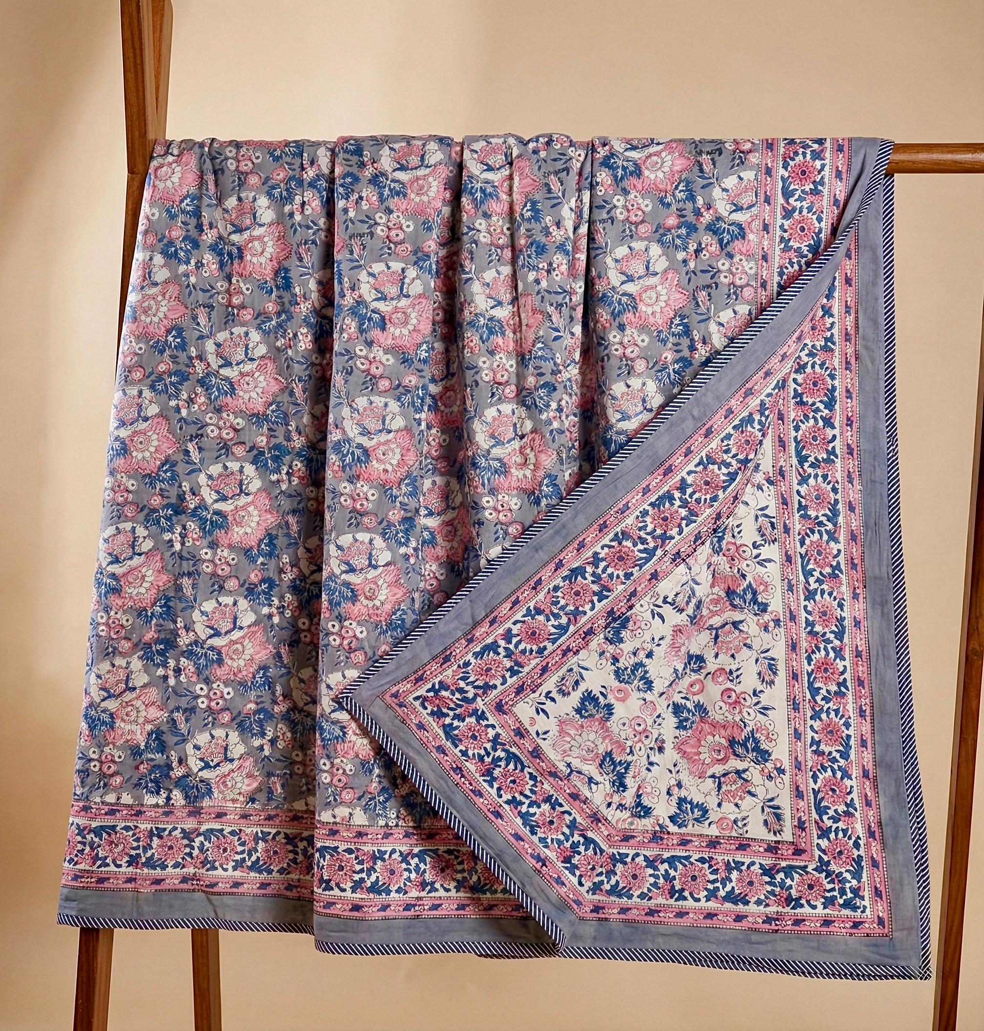 Handblock printed pure mulmul cotton all weather double dohars (90x108 inches)