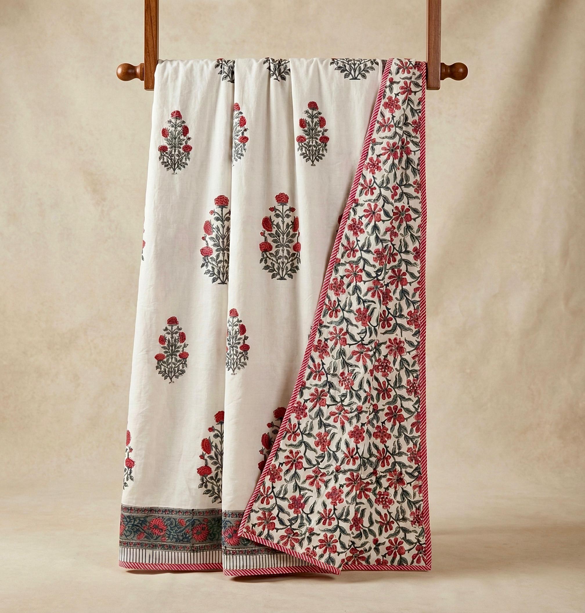 Handblock printed pure mulmul cotton all weather double dohars (90x108 inches)
