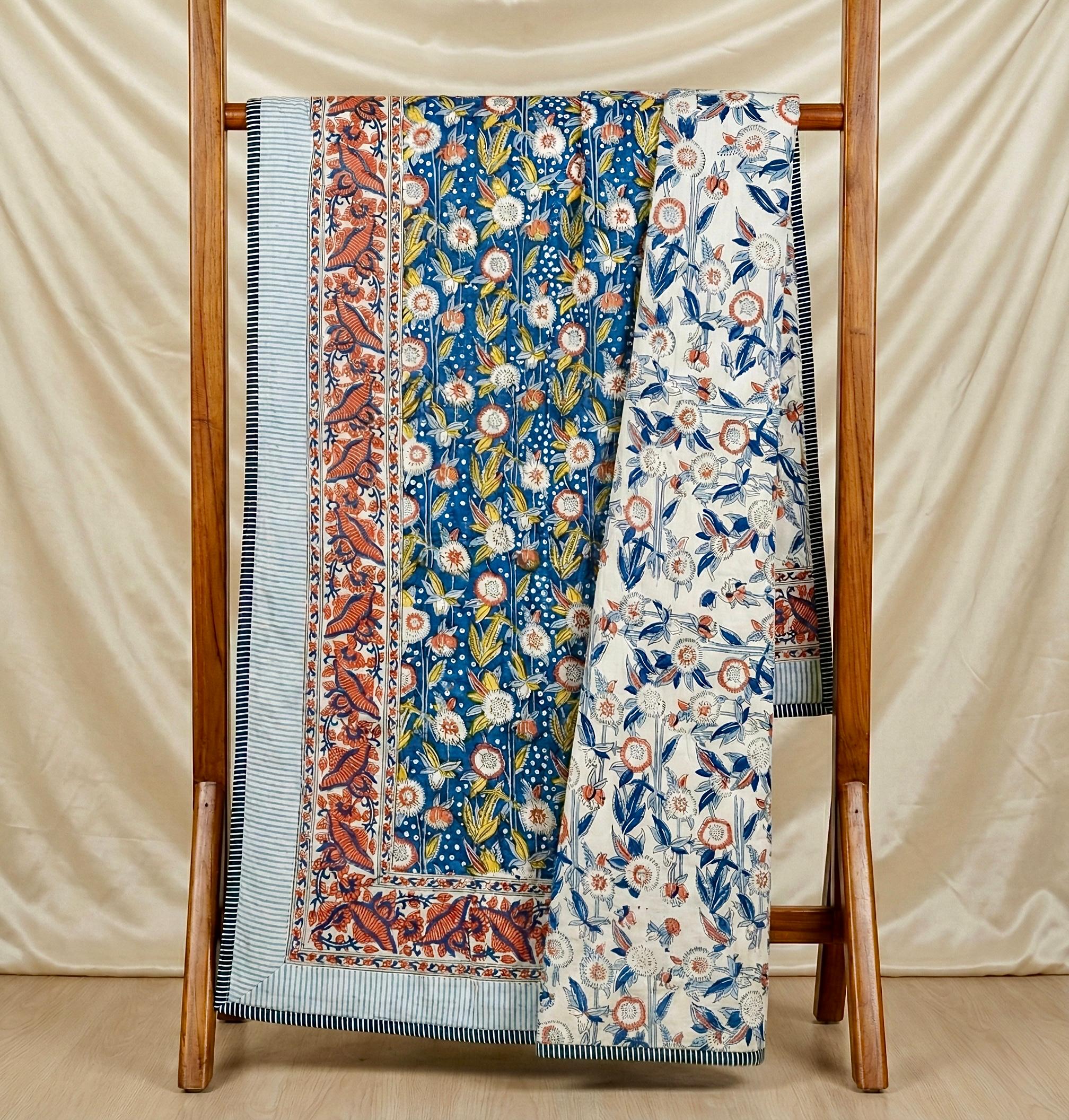 Handblock printed pure mulmul cotton all weather double dohars (90x108 inches)