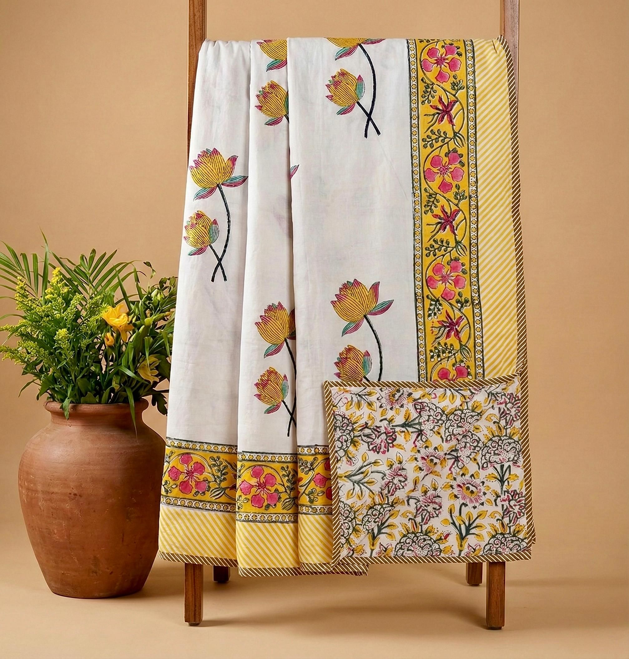 Handblock printed pure mulmul cotton all weather double dohars (90x108 inches)
