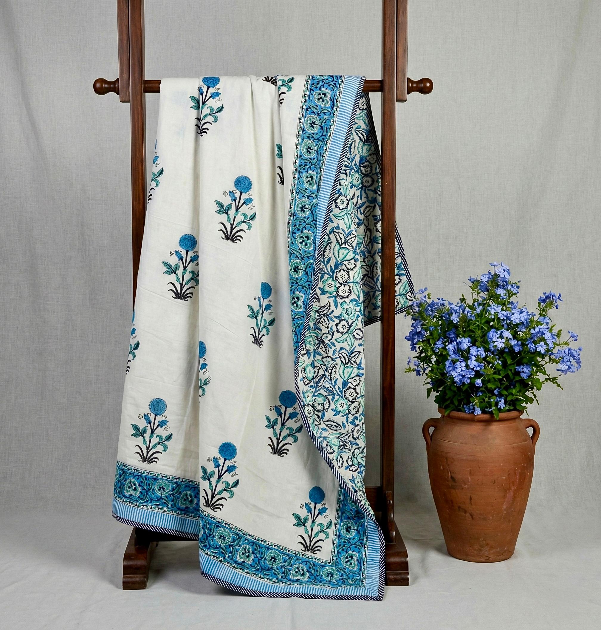Handblock printed pure mulmul cotton all weather double dohars (90x108 inches)