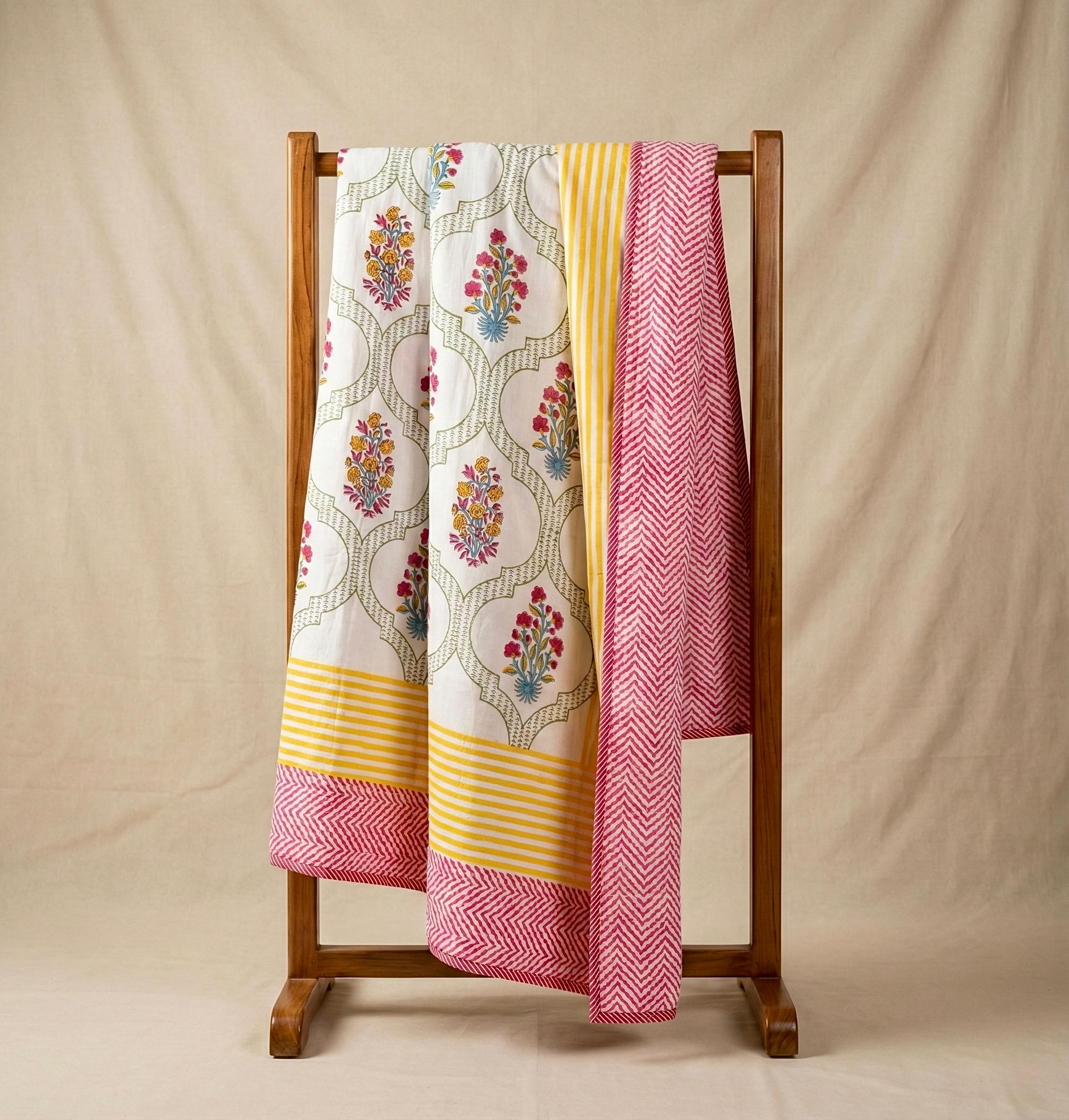 Handblock printed pure mulmul cotton all weather double dohars (90x108 inches)