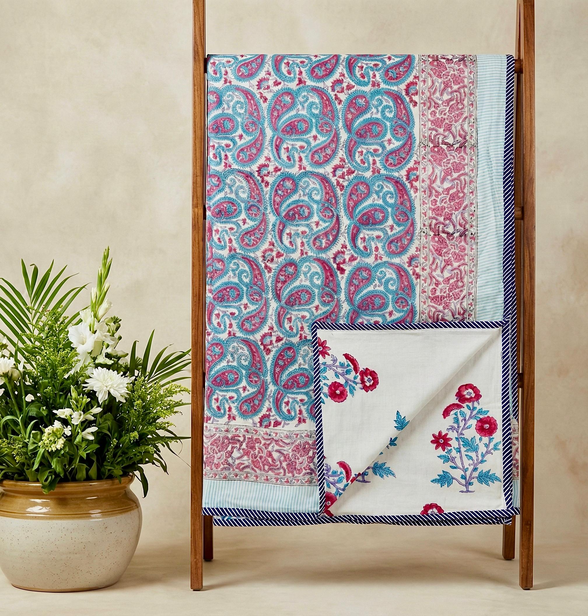 Handblock printed pure mulmul cotton all weather double dohars (90x108 inches)