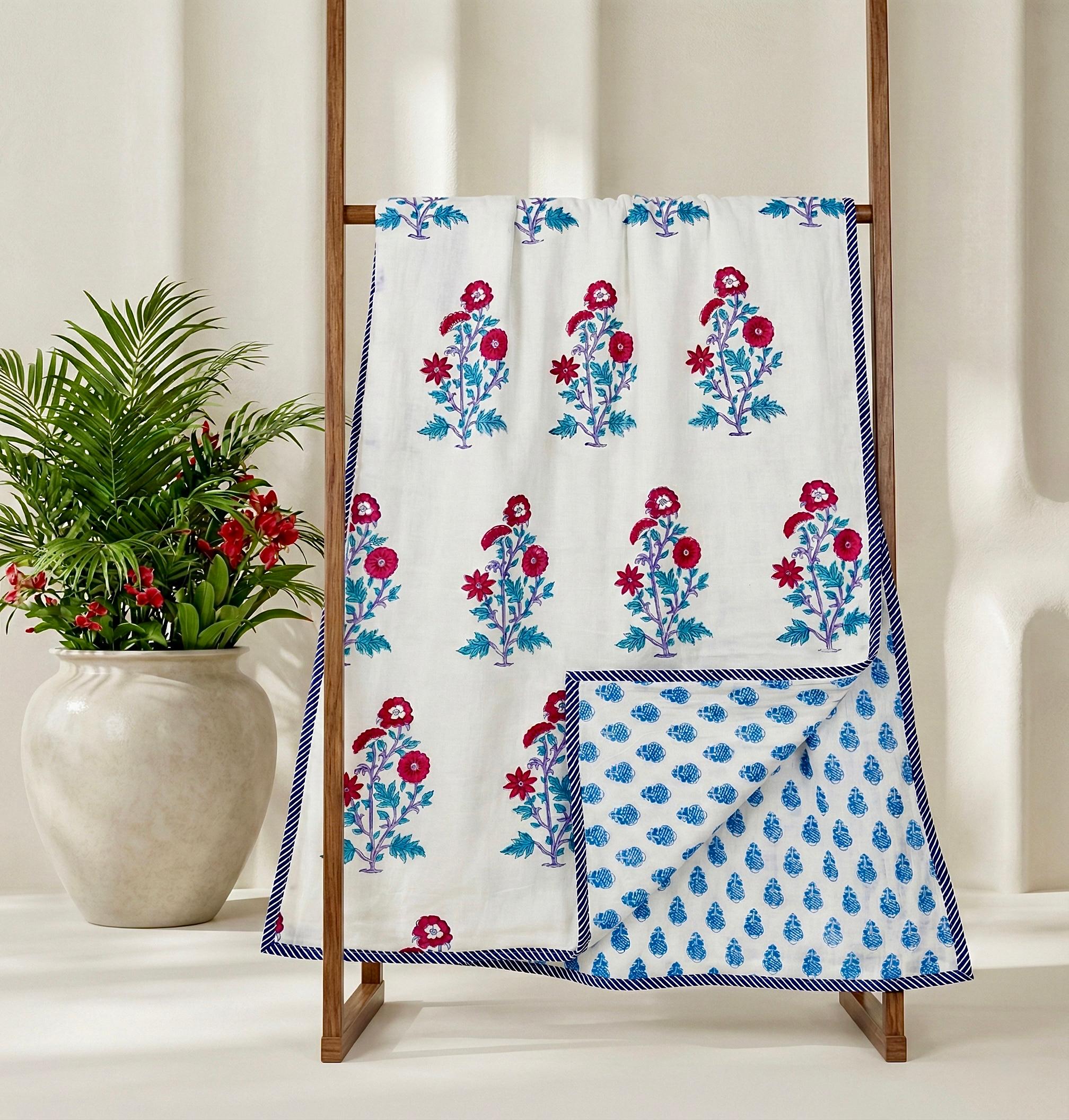 Handblock printed pure mulmul cotton all weather double dohars (90x108 inches)