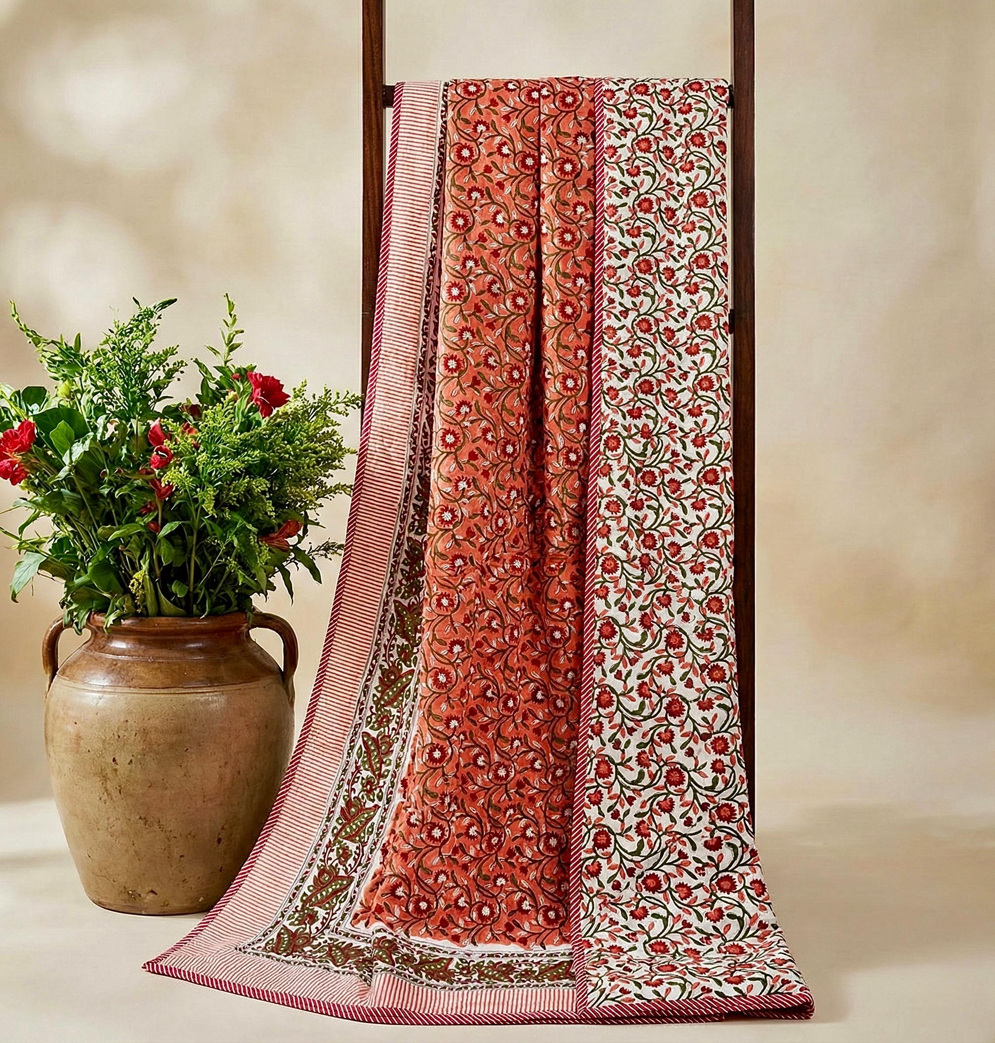 Handblock printed pure mulmul cotton all weather double dohars (90x108 inches)