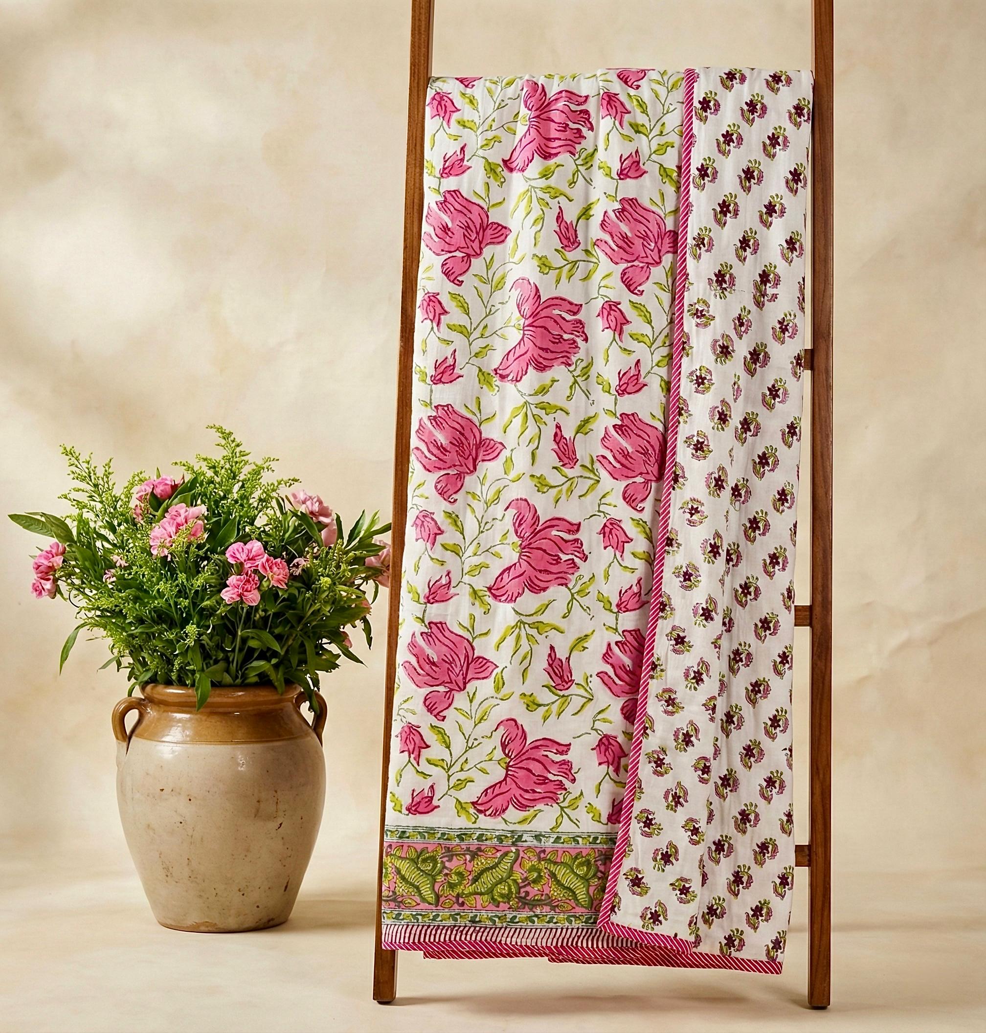 Handblock printed pure mulmul cotton all weather double dohars (90x108 inches)