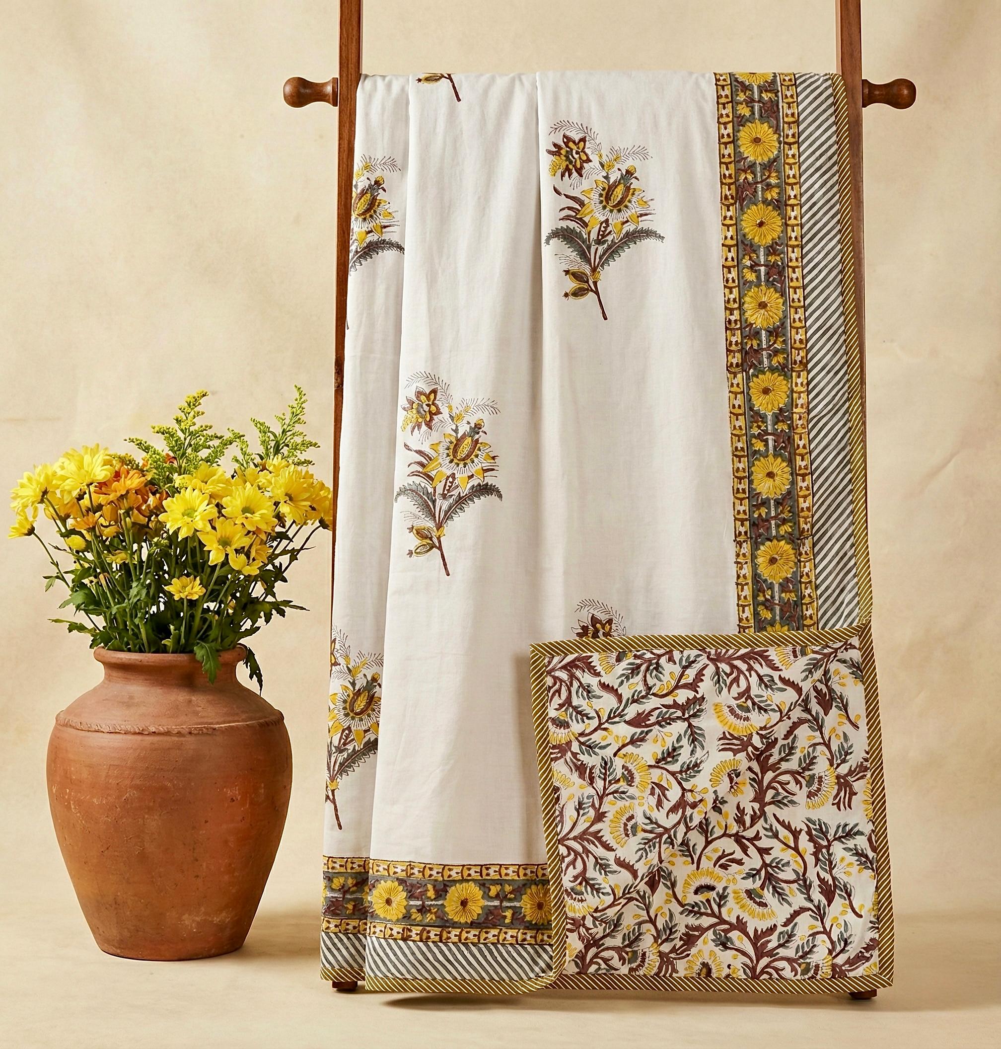Handblock printed pure mulmul cotton all weather double dohars (90x108 inches)