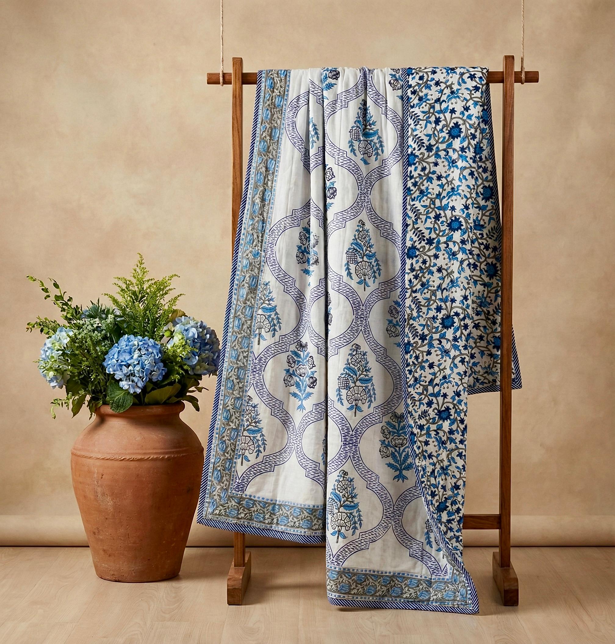 Handblock printed pure mulmul cotton all weather double dohars (90x108 inches)