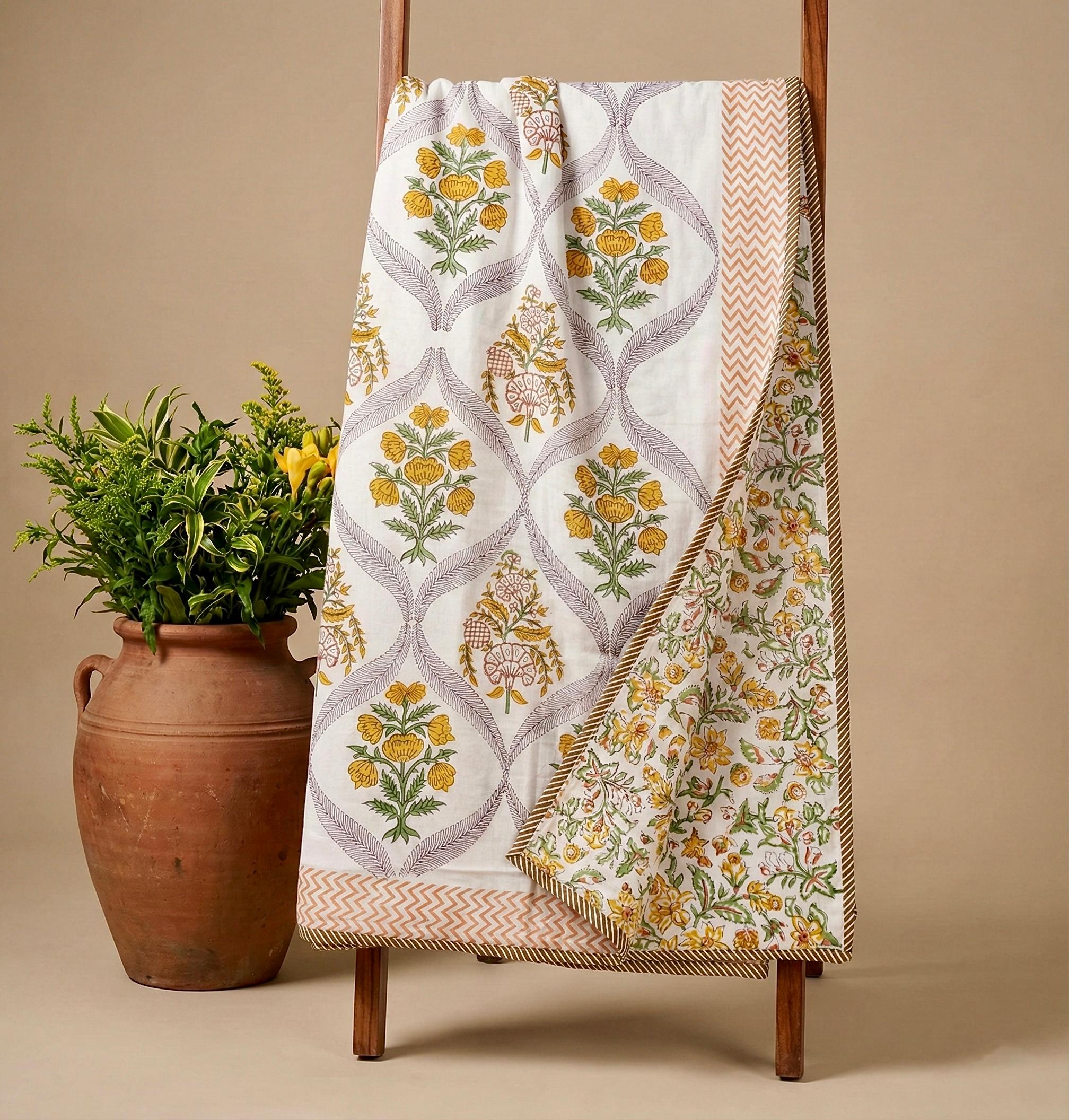 Handblock printed pure mulmul cotton all weather double dohars (90x108 inches)