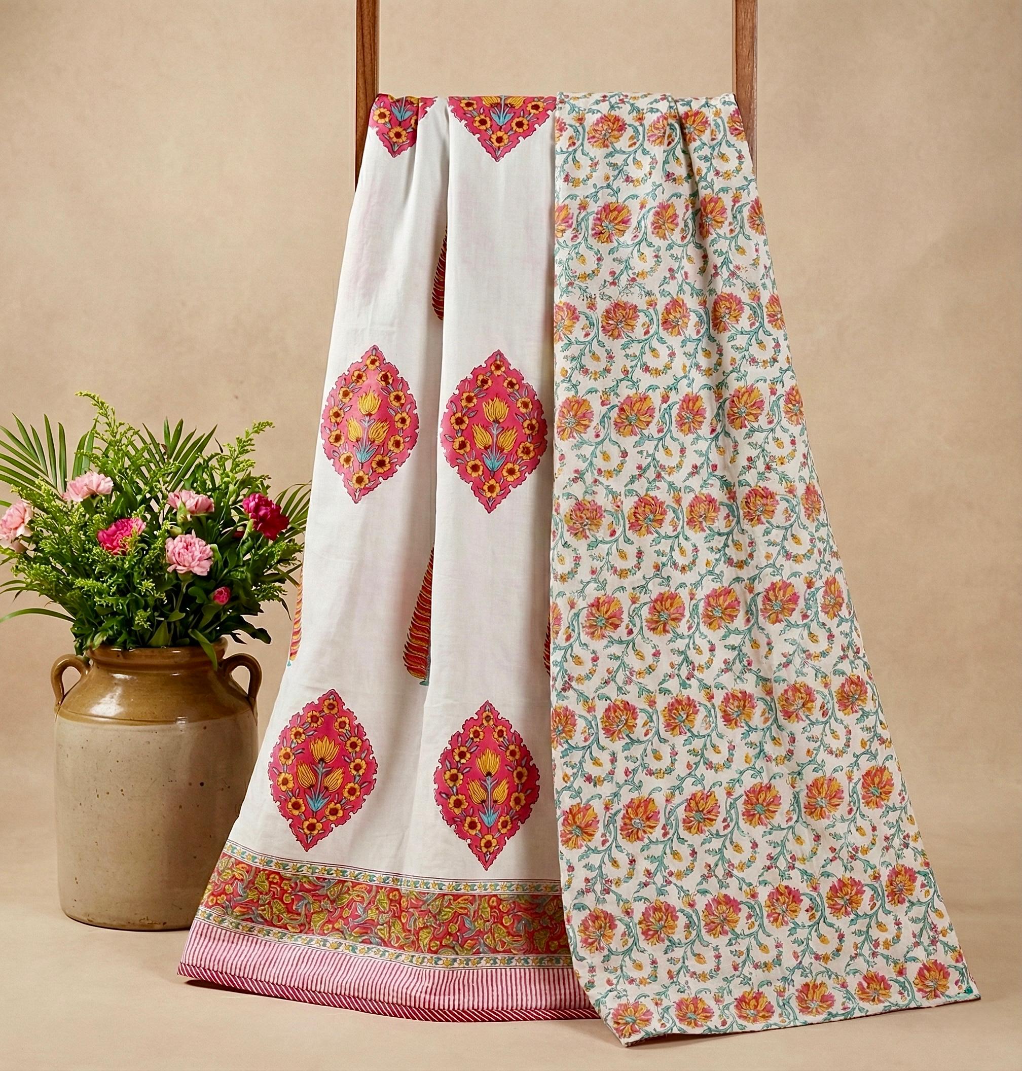 Handblock printed pure mulmul cotton all weather double dohars (90x108 inches)