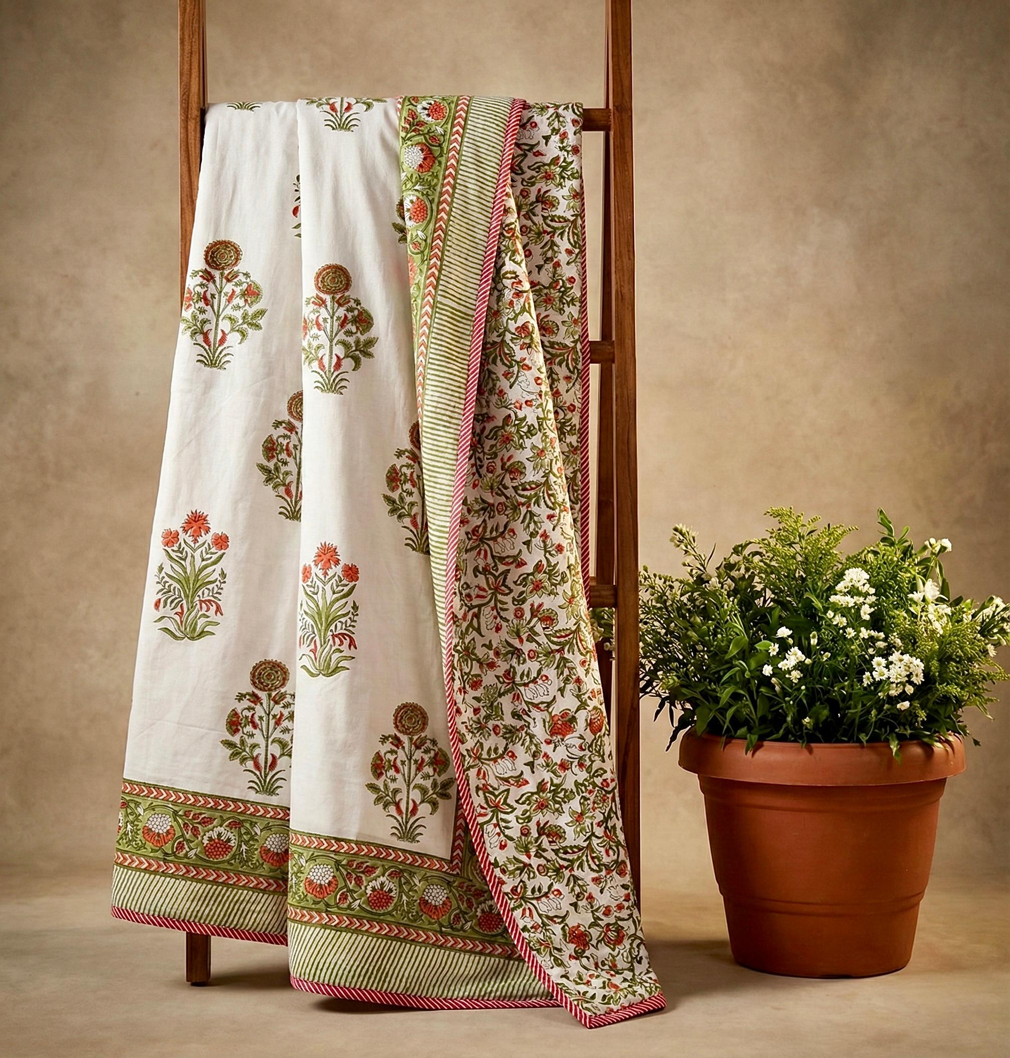 Handblock printed pure mulmul cotton all weather double dohars (90x108 inches)