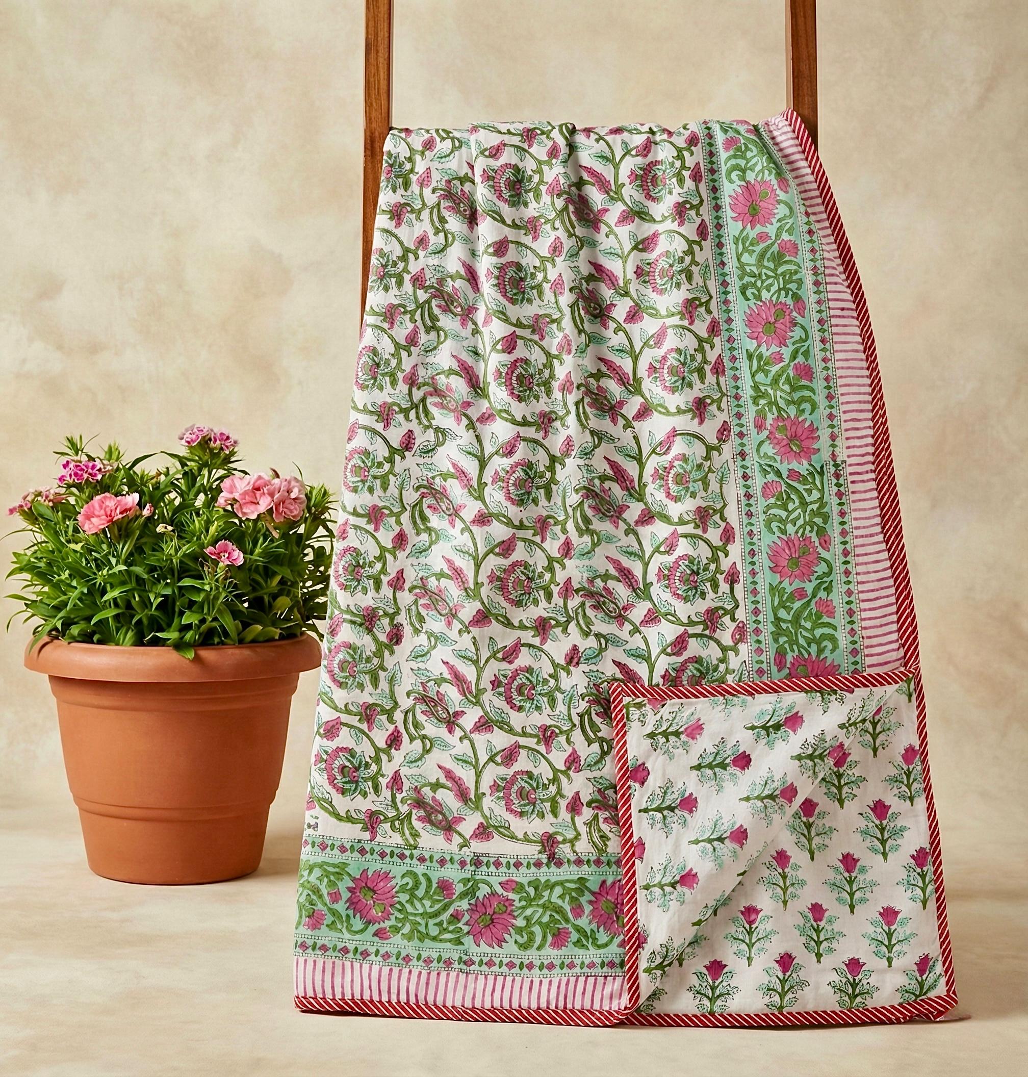 Handblock printed pure mulmul cotton all weather double dohars (90x108 inches)